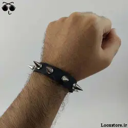 دستبند چرم یه ردیف با اسپایک مدل دار متوسط