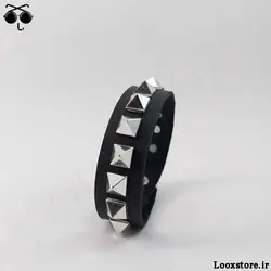 دستبند طرح پانکی نقره ای چرم