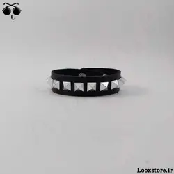 دستبند طرح پانکی نقره ای چرم