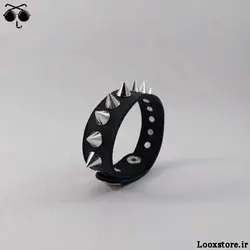 دستبند چرمی نازک با اسپایک های ریز