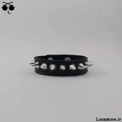 دستبند چرمی نازک با اسپایک های ریز