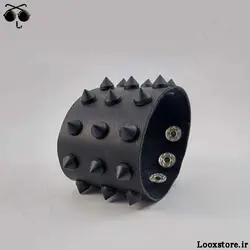 دستبند اسپایک ریز مشکی مات سه ردیف