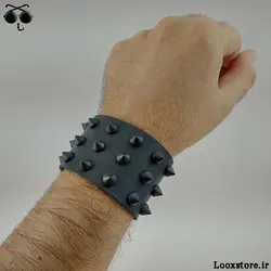 دستبند اسپایک ریز مشکی مات سه ردیف