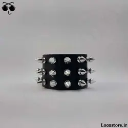 دستبند چرم اسپایکی سه ردیف (اسپایک مدل دار کوچک)