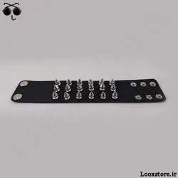 دستبند چرم اسپایکی سه ردیف (اسپایک مدل دار کوچک)