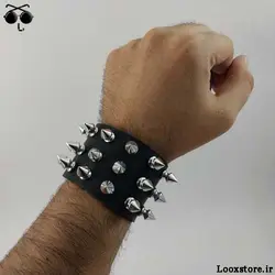 دستبند چرم اسپایکی سه ردیف (اسپایک مدل دار کوچک)