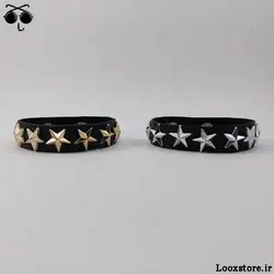 دستبند ستاره ای چرمی طلایی و نقره ای براق