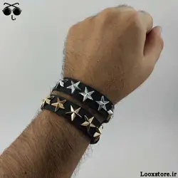 دستبند ستاره ای چرمی طلایی و نقره ای براق