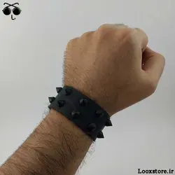 دستبند گنگ اسپایک مشکی ریز دو ردیف