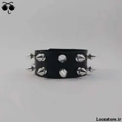 دستبند پانک با اسپایک مدل دار کوچک دو ردیفه