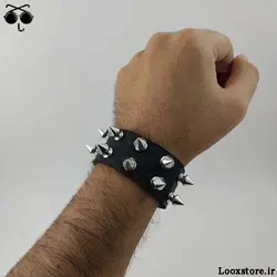 دستبند پانک با اسپایک مدل دار کوچک دو ردیفه