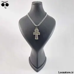 گردنبند صلیب خفن فول نگین طلایی و نقره ای