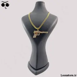 گردنبند نگین دار طرح اسلحه کلت زنجیری
