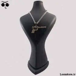 گردنبند نگین دار طرح اسلحه کلت زنجیری