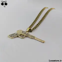 گردنبند نگین دار طرح اسلحه کلت زنجیری