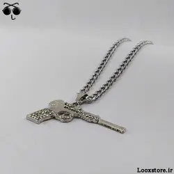 گردنبند نگین دار طرح اسلحه کلت زنجیری