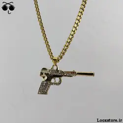 گردنبند نگین دار طرح اسلحه کلت زنجیری