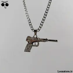 گردنبند نگین دار طرح اسلحه کلت زنجیری