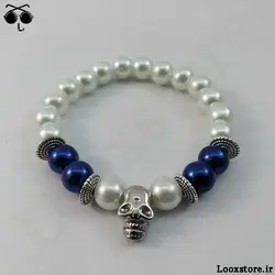 دستبند مروارید جذاب با پلاک اسکلت سواروسکی