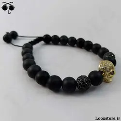 دستبند مشکی طلایی نگین دار اسکلتی