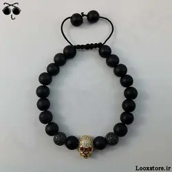 دستبند مشکی طلایی نگین دار اسکلتی