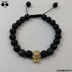 دستبند مشکی طلایی نگین دار اسکلتی