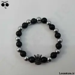 دستبند مشکی نقره ای لوکس مدل تاج بلند مشکی
