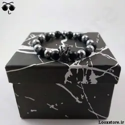 دستبند مشکی نقره ای لوکس مدل تاج بلند مشکی