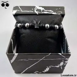 دستبند مشکی نقره ای لوکس مدل تاج بلند مشکی