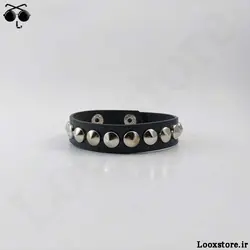 دستبند پانک راک چرمی یه ردیف دایره ای