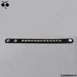 دستبند پانک راک چرمی یه ردیف دایره ای