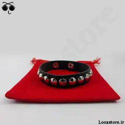 دستبند پانک راک چرمی یه ردیف دایره ای
