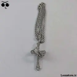گردنبند صلیب نگین دار با حلقه تاج و زنجیر بلند