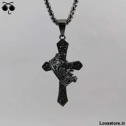 گردنبند صلیب نگین دار با حلقه تاج و زنجیر بلند