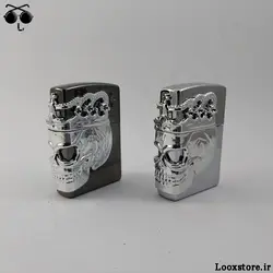 فندک طرح اسکلت مشکی و نقره ای زیپو گازی