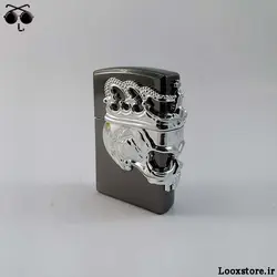 فندک طرح اسکلت مشکی و نقره ای زیپو گازی