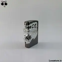 فندک طرح اسکلت مشکی و نقره ای زیپو گازی