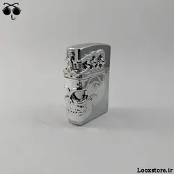 فندک طرح اسکلت مشکی و نقره ای زیپو گازی