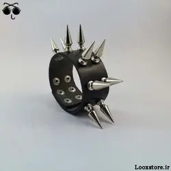 دستبند چرم تیغ دار دو ردیف اسپایک درشت