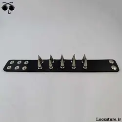 دستبند چرم تیغ دار دو ردیف اسپایک درشت