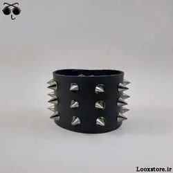 دستبند تیغ دار چرم سه ردیف