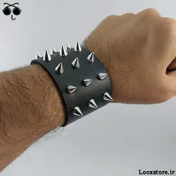 دستبند تیغ دار چرم سه ردیف