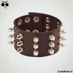 دستبند چرم اسپایکی سه ردیف