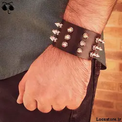 دستبند چرم اسپایکی سه ردیف