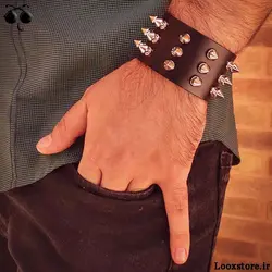 دستبند چرم اسپایکی سه ردیف