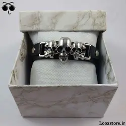 دستبند چرم با طرح 3 کله اسکلت (لاتی)