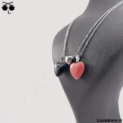 گردنبند ست دونفره قلب مگنتی مشکی صورتی