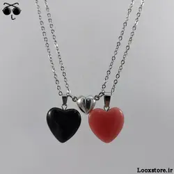گردنبند ست دونفره قلب مگنتی مشکی صورتی