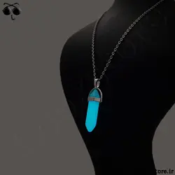 گردنبند با پلاک منشور شب تاب سبز (آبی شو)