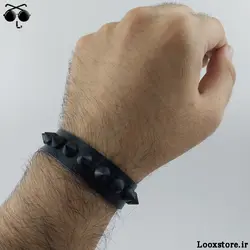 دستبند یک ردیف چرم با اسپایک مشکی مات